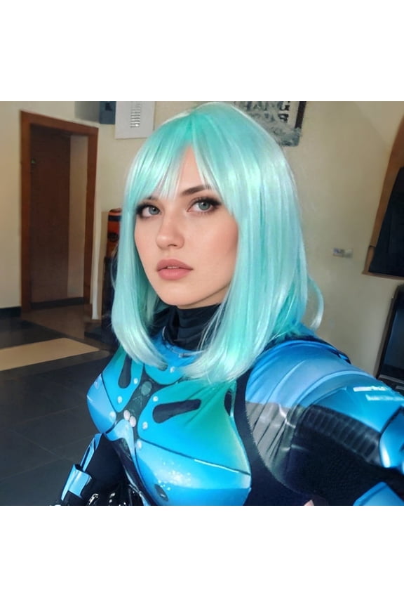 Short Bob Wig for Women,Wigs Synthetic Straight Wig with Bangs,Blue Hair Wig for Daily Use 12inch