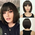 thumbnail image 1 of 【Natural Look】PHOCAS Short Brown Bob Wig with Bangs, Heat Resistant Synthetic Straight Wig for Women, 10 Inch Beginner Friendly Daily Wear, Great Gift for Mom, 1 of 8