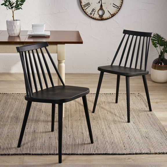 Phoebe Hume Farmhouse Spindle-Back Polypropylene Dining Chair (Set of 2), Black