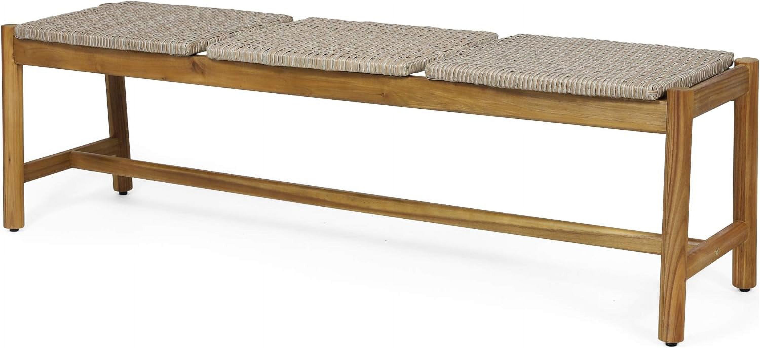 Phoebe Outdoor 3 Seater Wicker Bench, Teak Finish, Light Gray