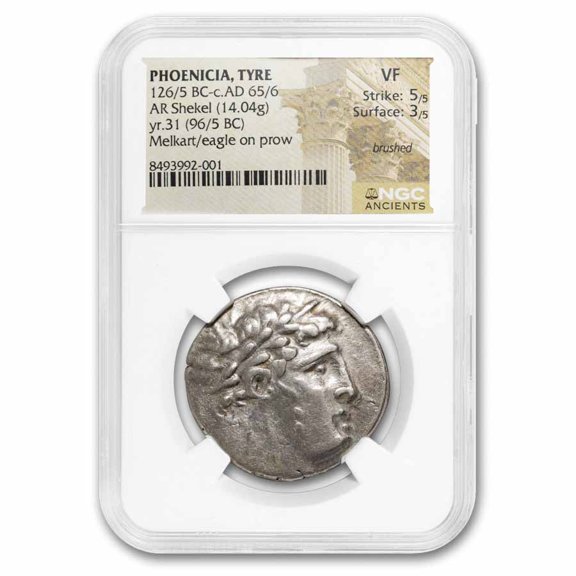 Phoenicia, Tyre Silver AR Shekel (126/5 BC-65/6 AD) VF NGC (5/3)