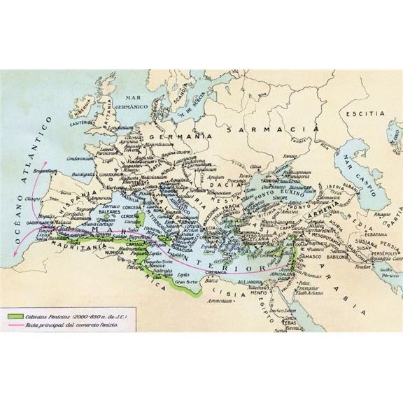 Phoenician Colonies & Area of Influence In the Mediterranean 200 to 850 B. C. Poster Print - 36 x 22