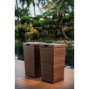 Phoenix 35 Gallon Outdoor Trash Can with Lid, Hideaway Wicker Rattan Garbage Can, Black