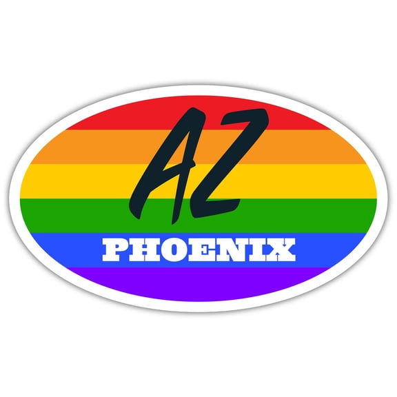 Phoenix AZ Arizona Maricopa County Rainbow Pride Flag 6 Stripes Pride Flag Euro Decal Bumper Sticker 3M Vinyl 3" x 5"