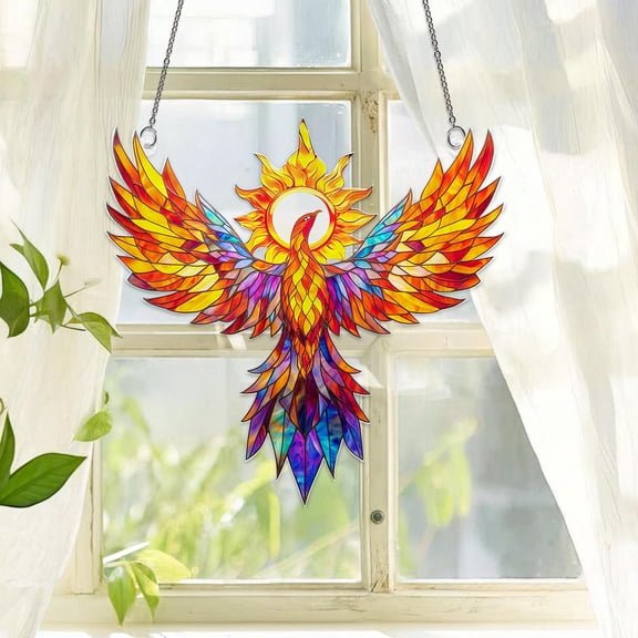 Phoenix Acrylic Suncatcher: Faux Stained Glass Window Hanging Decor