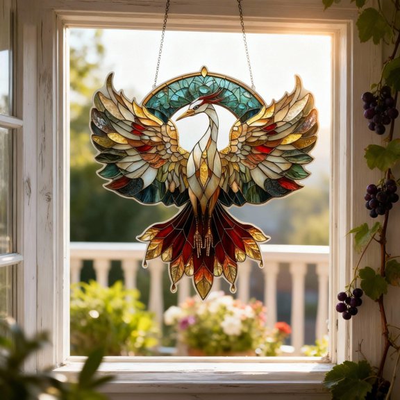 Phoenix Acrylic Suncatcher Rebirth Symbol Window Hanging Home Decor Gift for Spiritual Souls