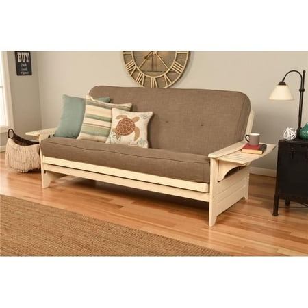 Phoenix Antique White Futon Frame with Linen Stone Mattress - Full Size