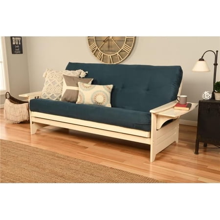 Phoenix Antique White Futon Frame with Suede Navy Mattress - Full Size