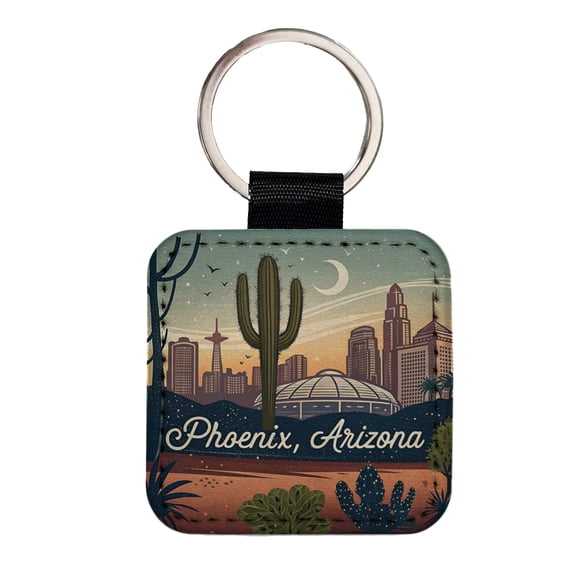 Phoenix, Arizona AZ Travel City State Stamp Faux Leather Square Keychain