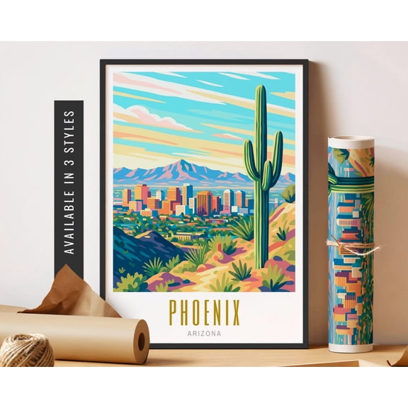 Phoenix Arizona Art Print Travel Destination Wall Art Phoenix Desert Home Decor Modern City Travel Art Wall Decor, Unframed Poster Size 16x24