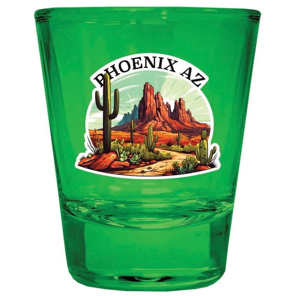 Phoenix Arizona Design A Souvenir Full Color 2 oz Round Shot Glass Green