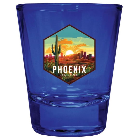 Phoenix Arizona Design D Souvenir Full Color 2 oz Round Shot Glass Blue