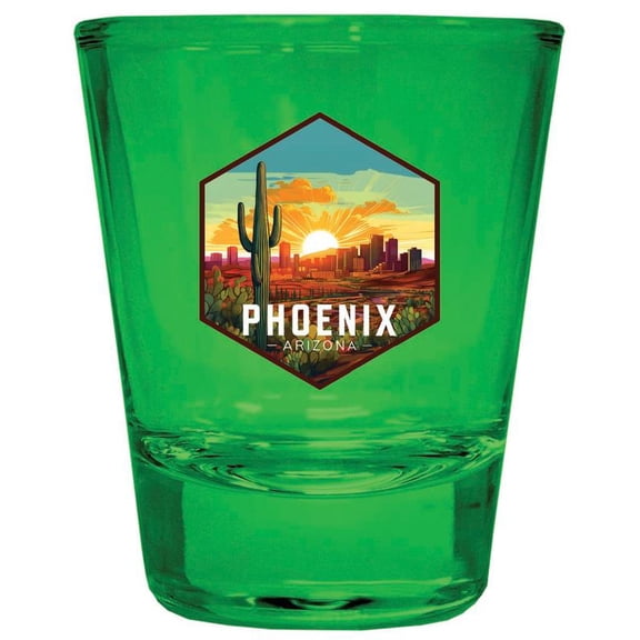 Phoenix Arizona Design D Souvenir Full Color 2 oz Round Shot Glass Green