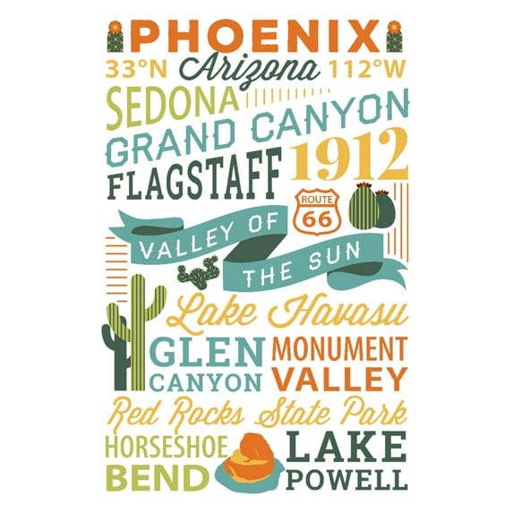 Phoenix, Arizona, Stacked Typography (36x54 Giclee Gallery Art Print, Vivid Textured Wall Decor)