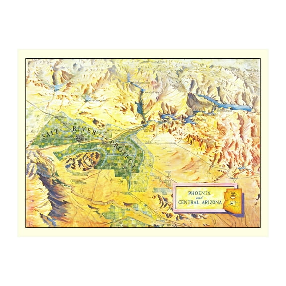 Phoenix Art, 1960 Vintage Map of Phoenix Arizona, AZ History Wall Decor Gift, Old Phoenix Map - 24" x 18" Unframed Print