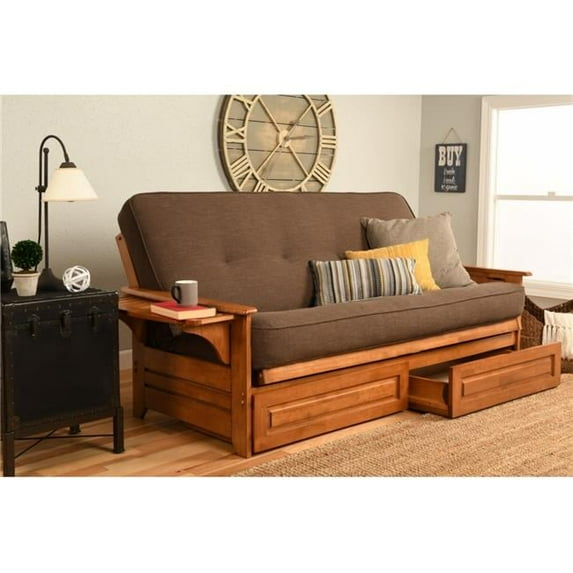 Phoenix Barbados Futon Frame with Linen Cocoa Mattress & Storage Drawers - Full Size