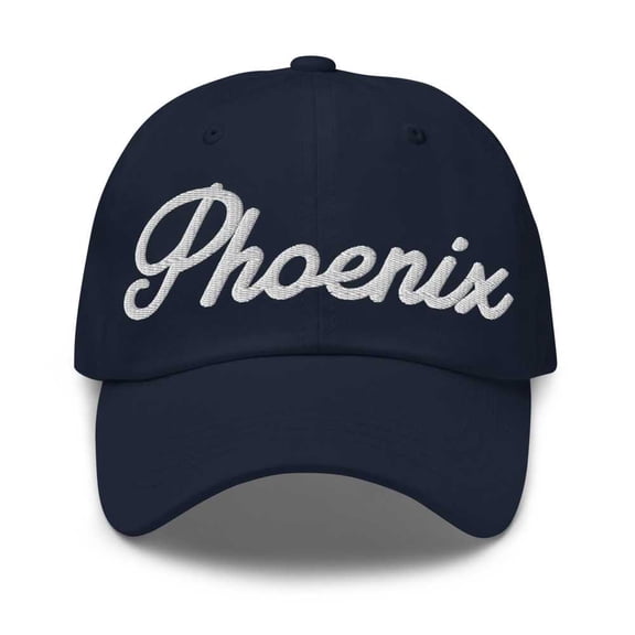 Phoenix Baseball Cap Phoenix Dad Hat Bold Script Arizona AZ Hat Embroidered Souvenir Gift Navy
