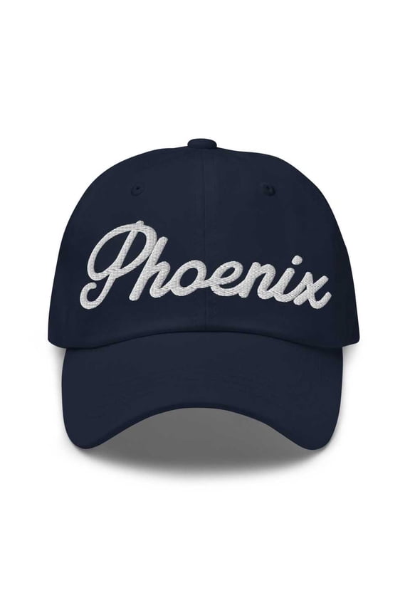 Phoenix Baseball Cap Phoenix Dad Hat Bold Script Arizona AZ Hat Embroidered Souvenir Gift Navy