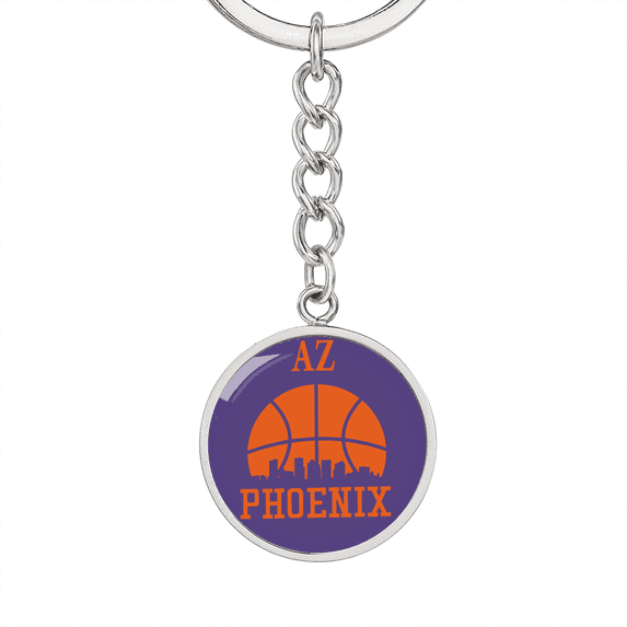 Phoenix Basketball City Purple Circle Keychain Stainless Steel or 18k Gold Pendant