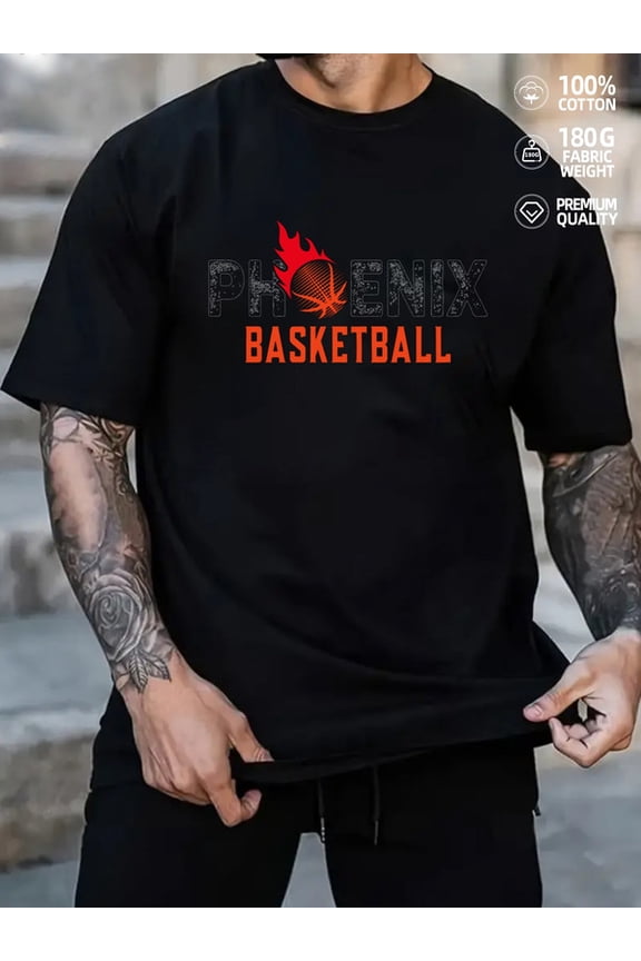 Phoenix Basketball Tee men's Exercise 180G 100% Cotton black basketball Running Trendy Unisex Shirt Short Sleeve tshirts Basic Unisex Shirt Graphic Tee tshirts