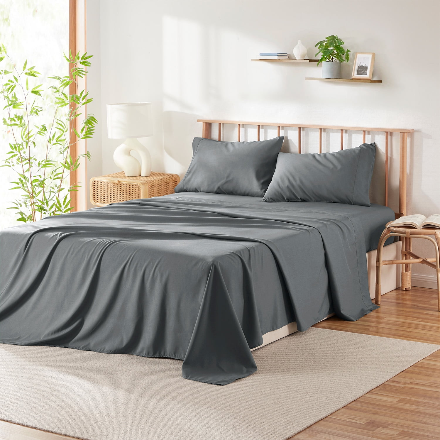 Phoenix Bed Sheets Set, Deep Pocket Rayon Derived from Bamboo & Microfiber Cooling 4 Piece California King Sheets sets, Gray
