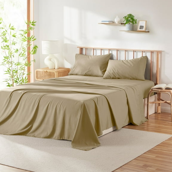 Phoenix Bed Sheets Set, Deep Pocket Rayon Derived from Bamboo & Microfiber Cooling 4 Piece Queen Sheets sets, Cream