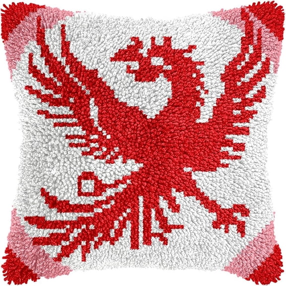 Phoenix Bird Latch Hook Pillow Kits DIY Pillowcase Crochet Hook Cushion Making Kits with Preprinted Pattern Canvas Instruction Yarns Pillow Cover Easy Starter DIY Kits 43x43cmk104)