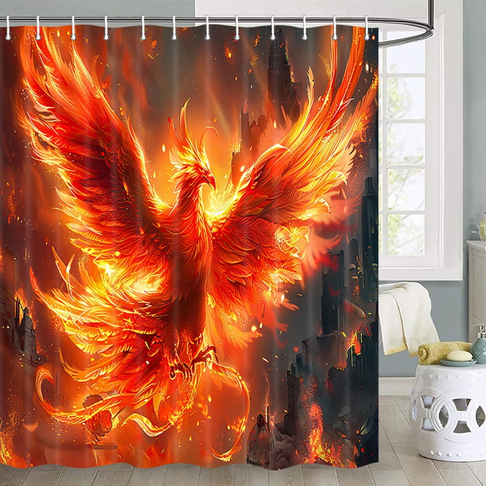 Phoenix Bird Shower Curtain for Men, Bird Shower Curtain Phoenix Flame