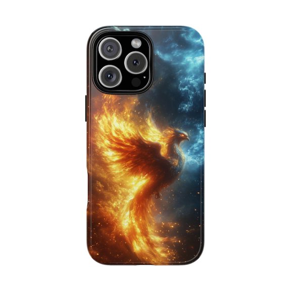 Phoenix Blaze Fire Bird in Icy Sky Fantasy Artwork Phone Case with iPhone 11 to 17 Pro Max