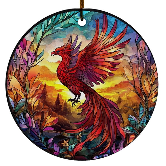 Phoenix Christmas Ornament, Custom Name Ceramic Ornament, Stained Glass Hanging Ornament, Christmas Tree Ornaments, Christmas Decoration, Holiday Ornament