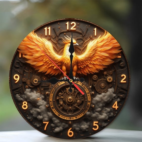 Phoenix Clock Art 10-Inch Silent Wooden Wall Clock, Battery Operated (AA Batteries Not Included), Artistic Home Decor