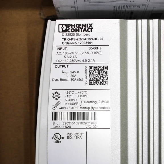 Phoenix Contact 24VDC 20A AC-DC Power Supply TRIO-PS-2G/1AC/24DC/20 2903151