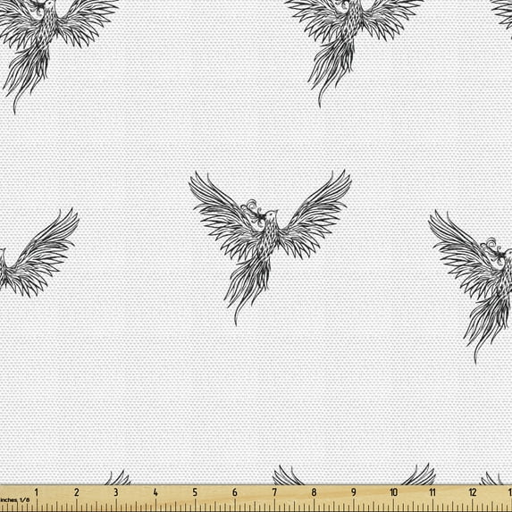 Ambesonne Phoenix Fabric by the Yard Upholstery, Tattoo Style Black, 1 Yard, Black and White