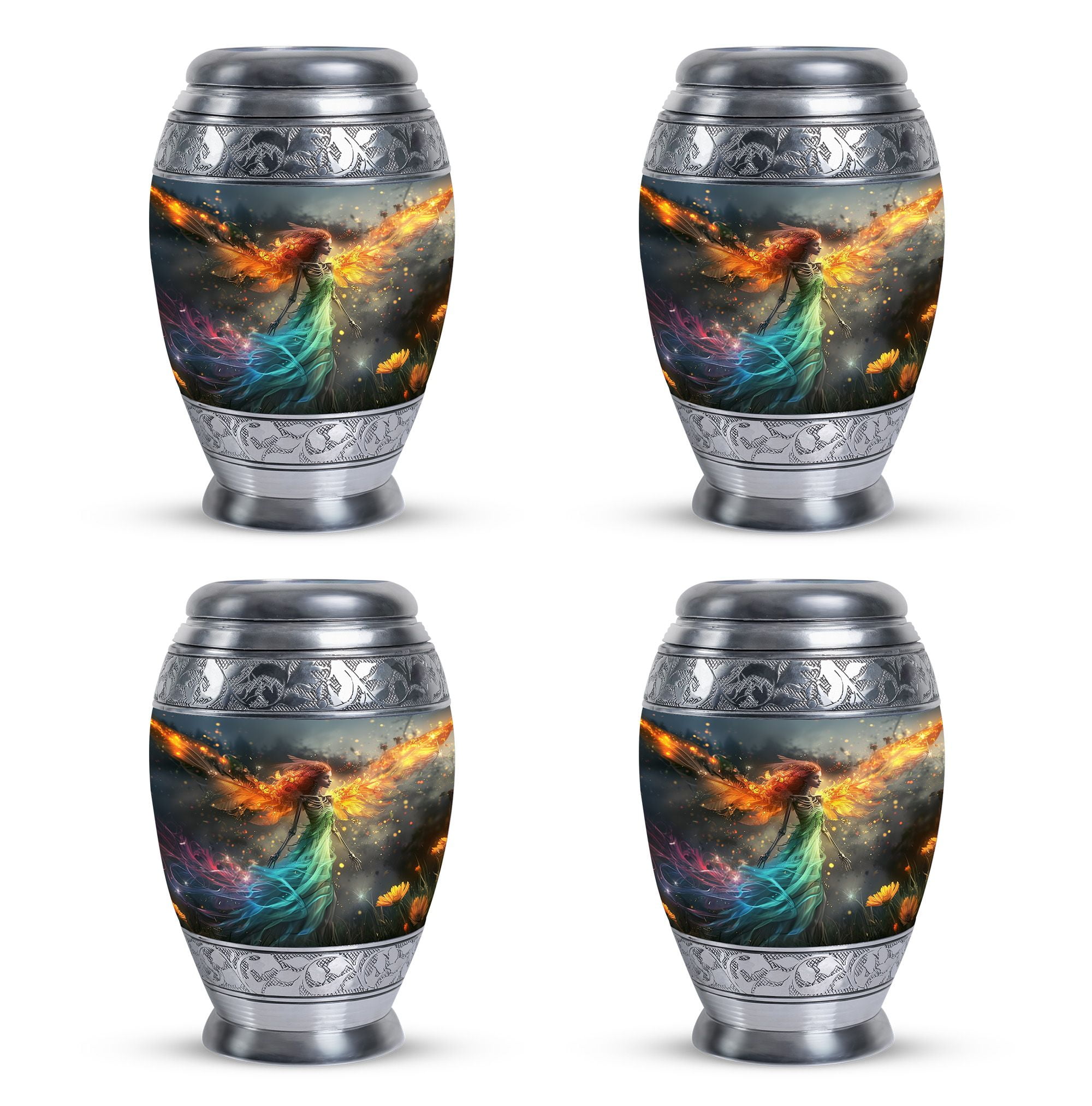 Phoenix Fairy Dance Cremation Urn For Adults - Elegant Keepsake Urn For Human Ashes - Mini Memorial Urn For Adult Men 3 Inch, Set Of 4