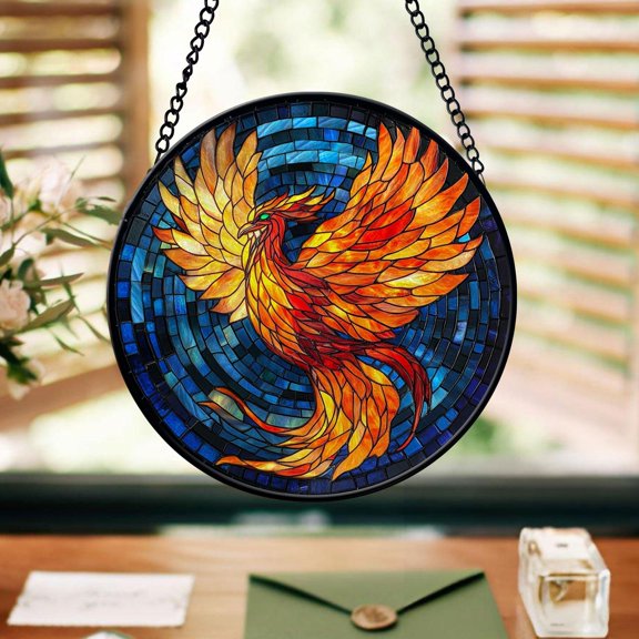 Phoenix Faux Stained Glass, Phoenix Suncatcher, Raccoon Lover Gifts, Phoenix Decor Home Hanging Window