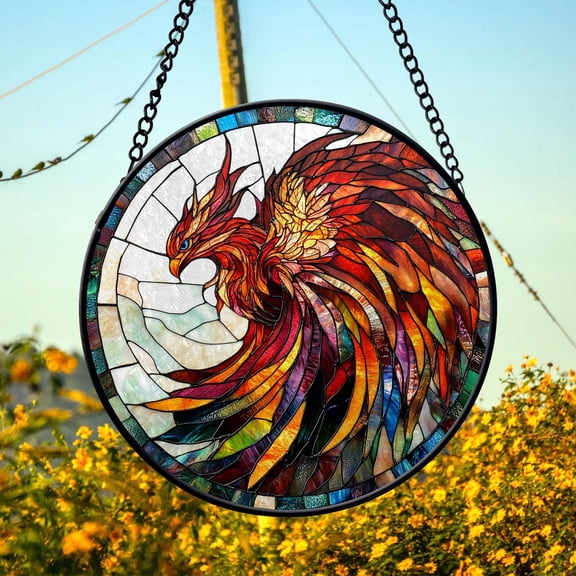 Phoenix Faux Stained-Glass Suncatcher, Fantasy Bird Window Hanging, Mythical Creature Lover Gift