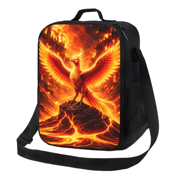 Phoenix Fire Lunch Bag Insulated Thermal Box with Shoulder Strap & Handle for Work and Picnic