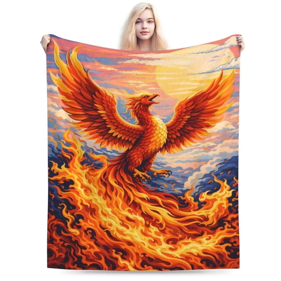 Phoenix Fire Myth Blanket Rising Phoenix Flame Throw Blanket Soft Cozy Flannel Fantasy Bird Blanket Gothic Halloween Home Decor Gift 50x40
