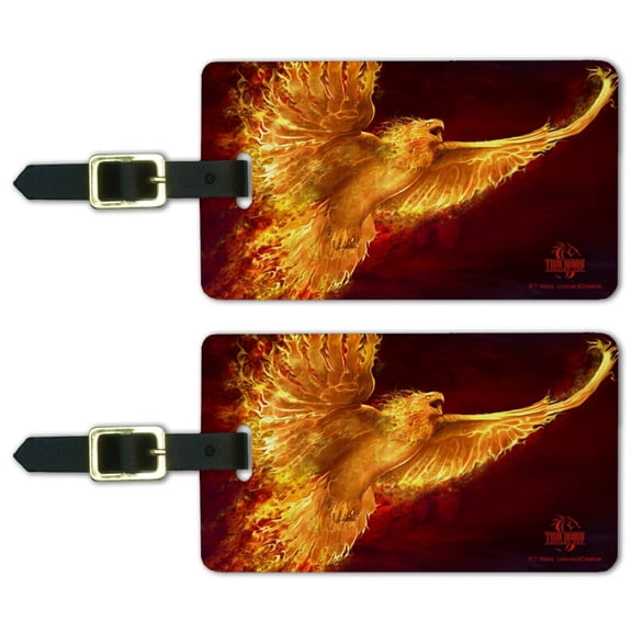 Phoenix Firebird Flaming Fire Bird Rising Fantasy Luggage ID Tags Suitcase Carry-On Cards - Set of 2