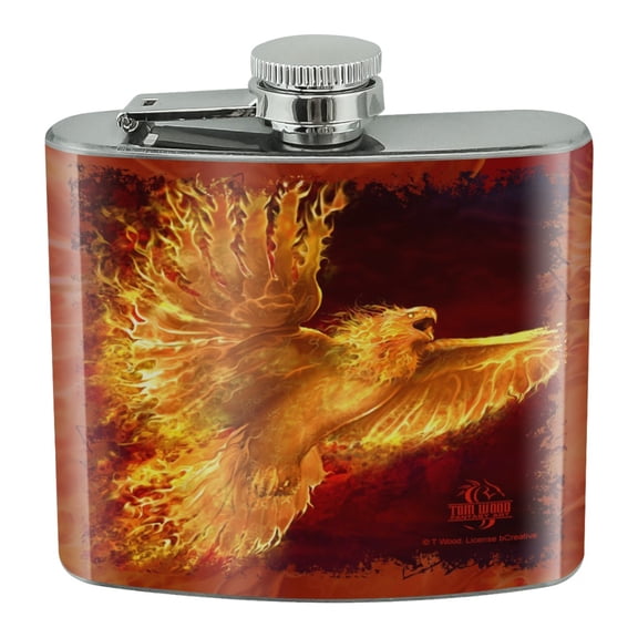 Phoenix Firebird Flaming Fire Bird Rising Fantasy Stainless Steel 5oz Hip Drink Kidney Flask