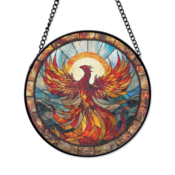 Phoenix Firebird Stained Glass Suncatcher Window Hanging