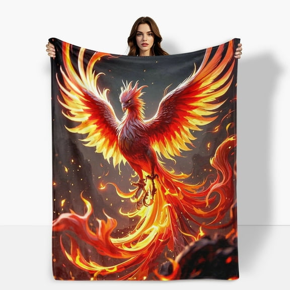 Phoenix Flame Black Decorative Themed Cozy Fleece Blanket Soft Warm Comfortable For Sofa Bed Travel Camping Living Room Office Chair Polyester Gift For Family Or Friends
