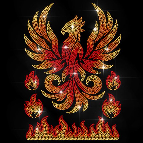 Phoenix Flames Rhinestone Iron on Hotfix Transfer Burning Fire Heat Transfer Sticker Flying Phoenix Bling Clothing Decoration Applique for Shirt Bag Hat Jacket Jeans Shoes DIY Crafts Colorful