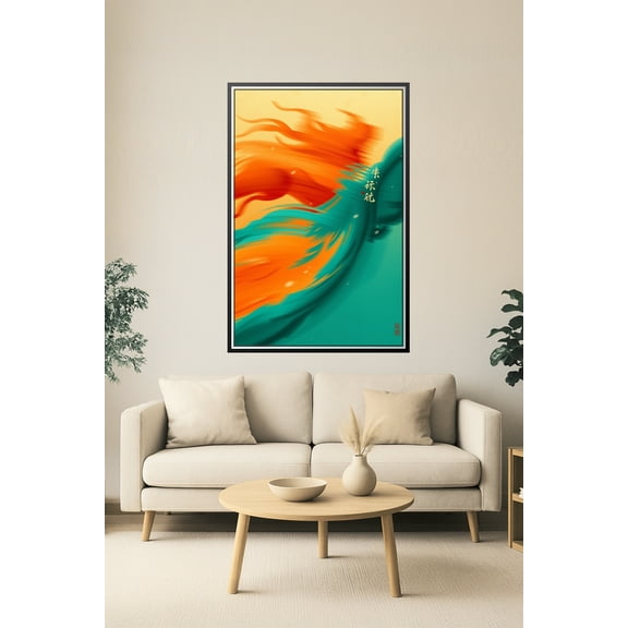 Phoenix Flow – Abstract Asian-Inspired Firebird Art Poster 【Rolled Canvas】