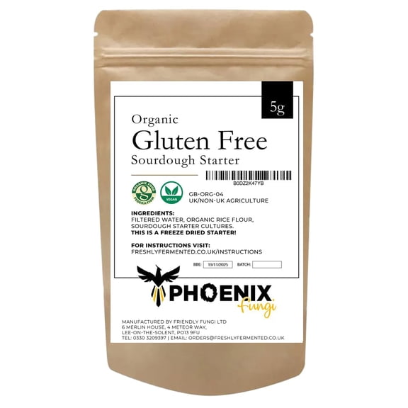 Phoenix Fungi Freeze-Dried Gluten Free Sourdough Starter Live Culture for Bread Baking Mild Flavour Easy to Activate Long Shelf Life & Reusable