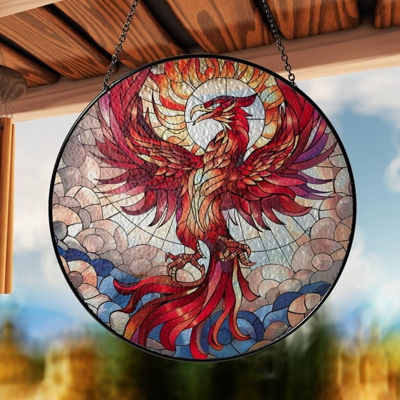 Phoenix Glass Suncatcher v3, Mythical Firebird Window Hanging, Spiritual Home Decor, 3.5 in