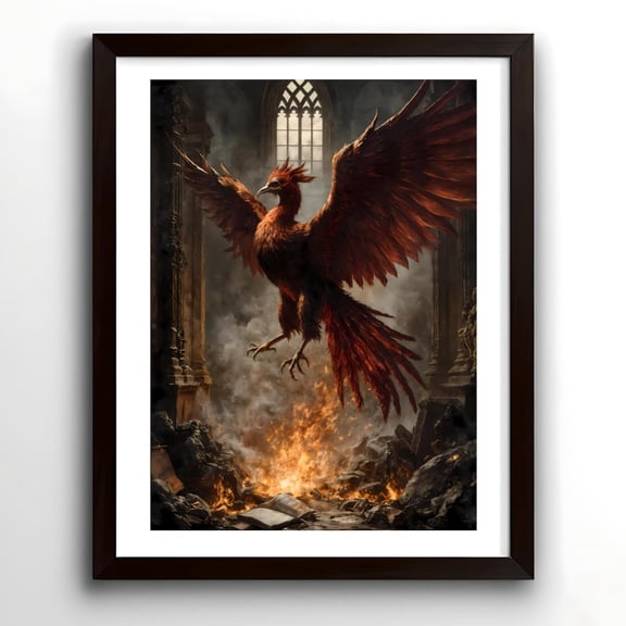 Phoenix Gothic Poster Wall Art, Vintage Dark Rebirth Poster, Mythical Bird Poster, Atmospheric Sacred Fantasy Decor, Size 8x12 UNFFRAMED F03.1.7l2815