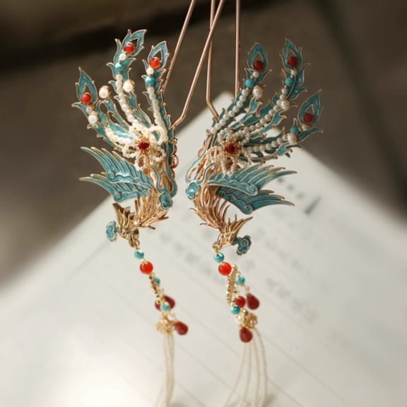 Phoenix Hair Clip Chinese Hanfu Style Accessory 2 Pack