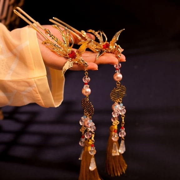 Phoenix Hair Clip Set Chinese Hanfu Accessory 2pc