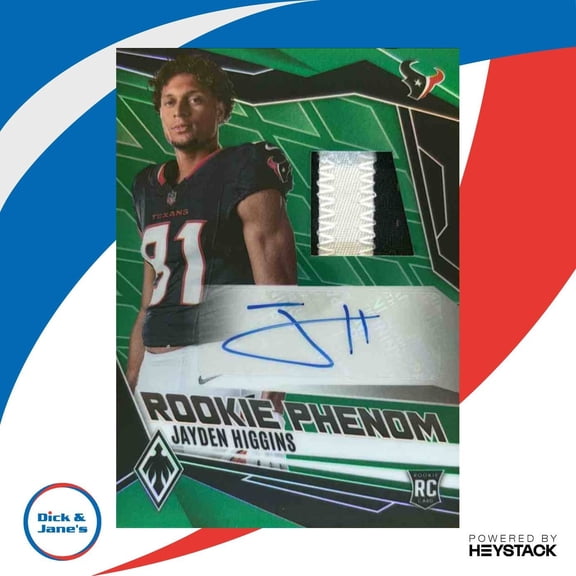 Panini Phoenix Jayden Higgins Houston Texans #15 Rookie Phenoms Jersey Auto Green Prizm Football Card